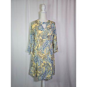 Christopher & Banks Sheath Dress Keyhole Chest, Size 8 3/4 Sleeve Ruffle Paisley